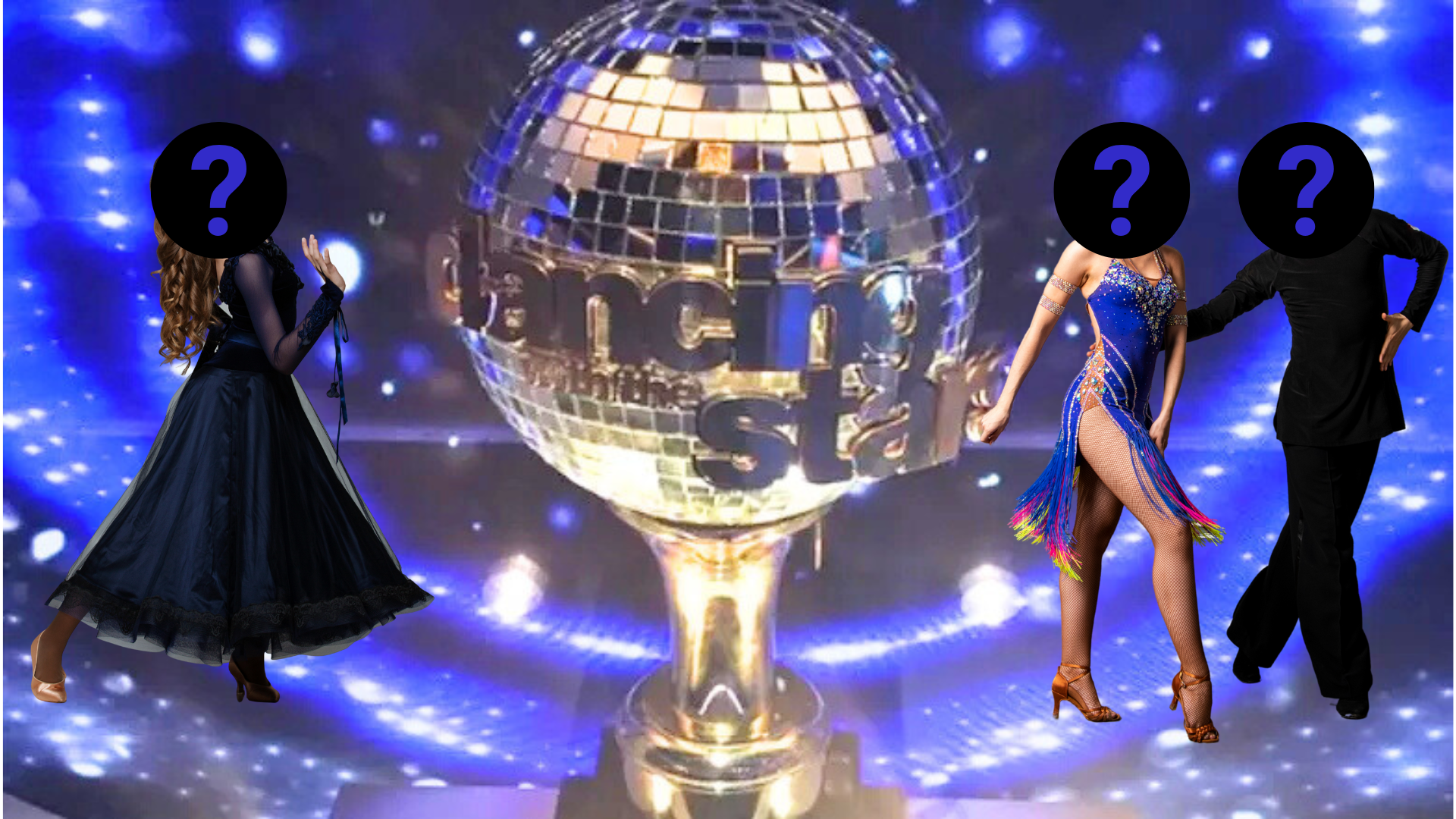 Dancing With the Stars trophy and three ballroom dancers