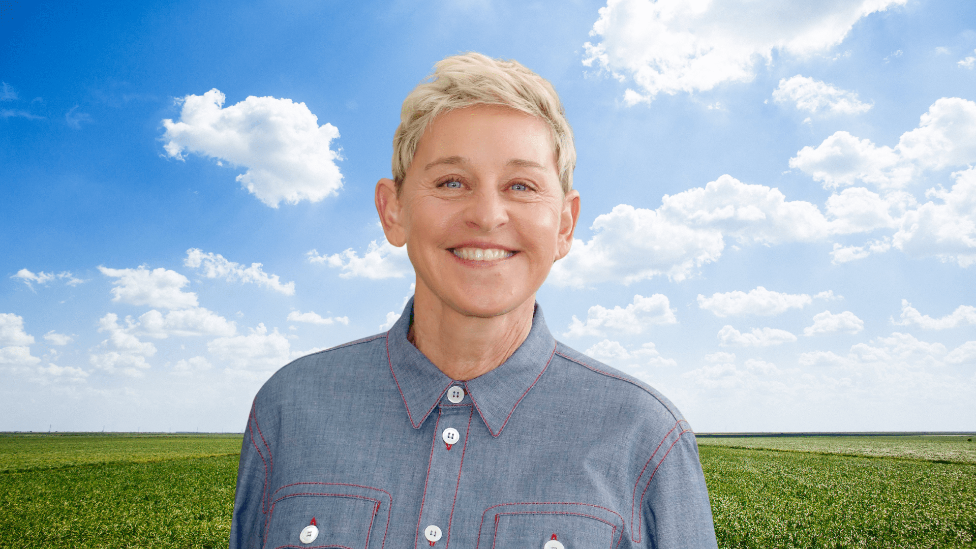 Ellen DeGeneres posing outside