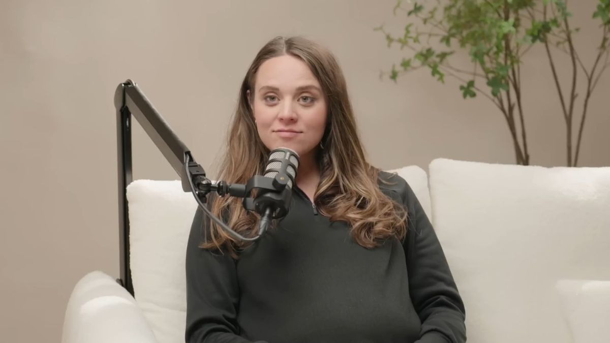 Jinger Duggar pictured recording her podcast