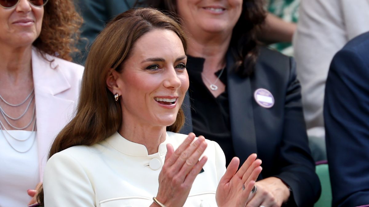Catherine, Princess of Wales, Patron of The AELTC applauds in the Royal Box prior to the the Ladies' Singles Final between Iga Swiatek of Poland and Amanda Anisimova of United States on day thirteen of The Championships Wimbledon 2025 at All England Lawn Tennis and Croquet Club on July 12, 2025 in London, England