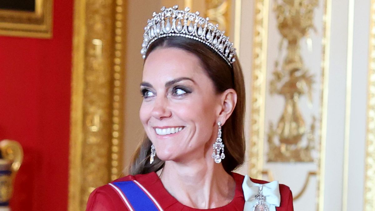 Catherine, Princess of Wales attends the State Banquet at Windsor Castle on July 08, 2025