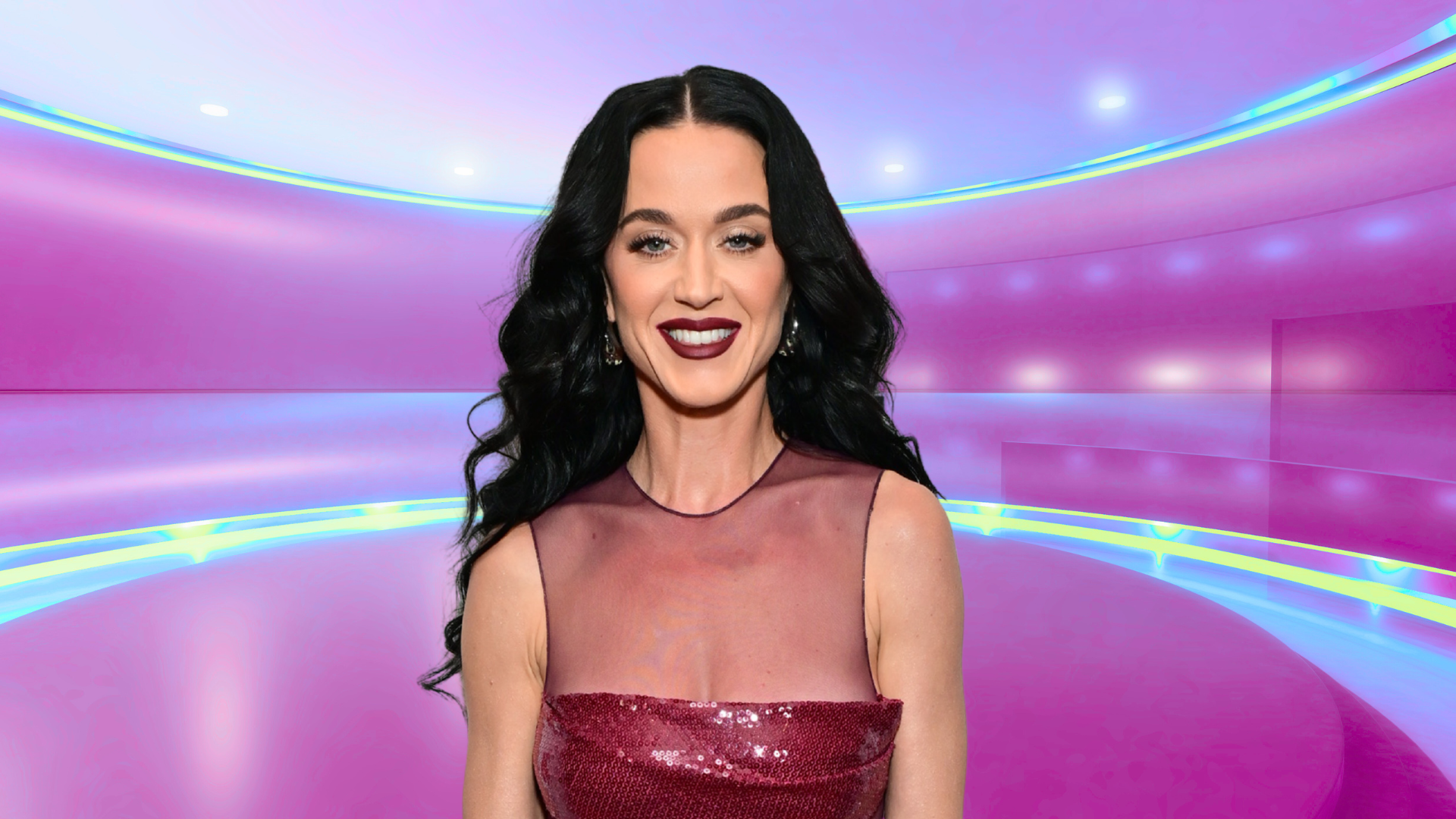 Katy Perry posing on a colorful stage