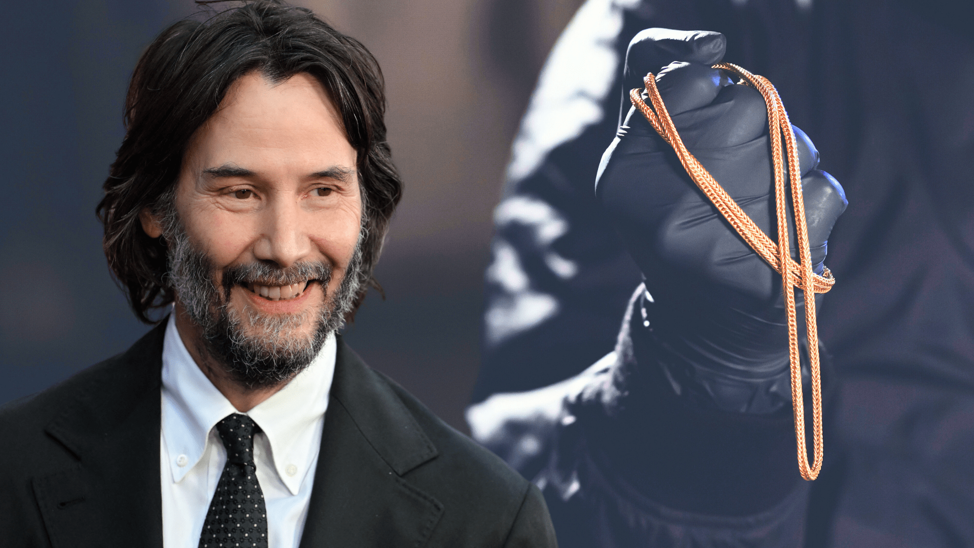 Keanu Reeves, a gloved robber's hand holding jewelry