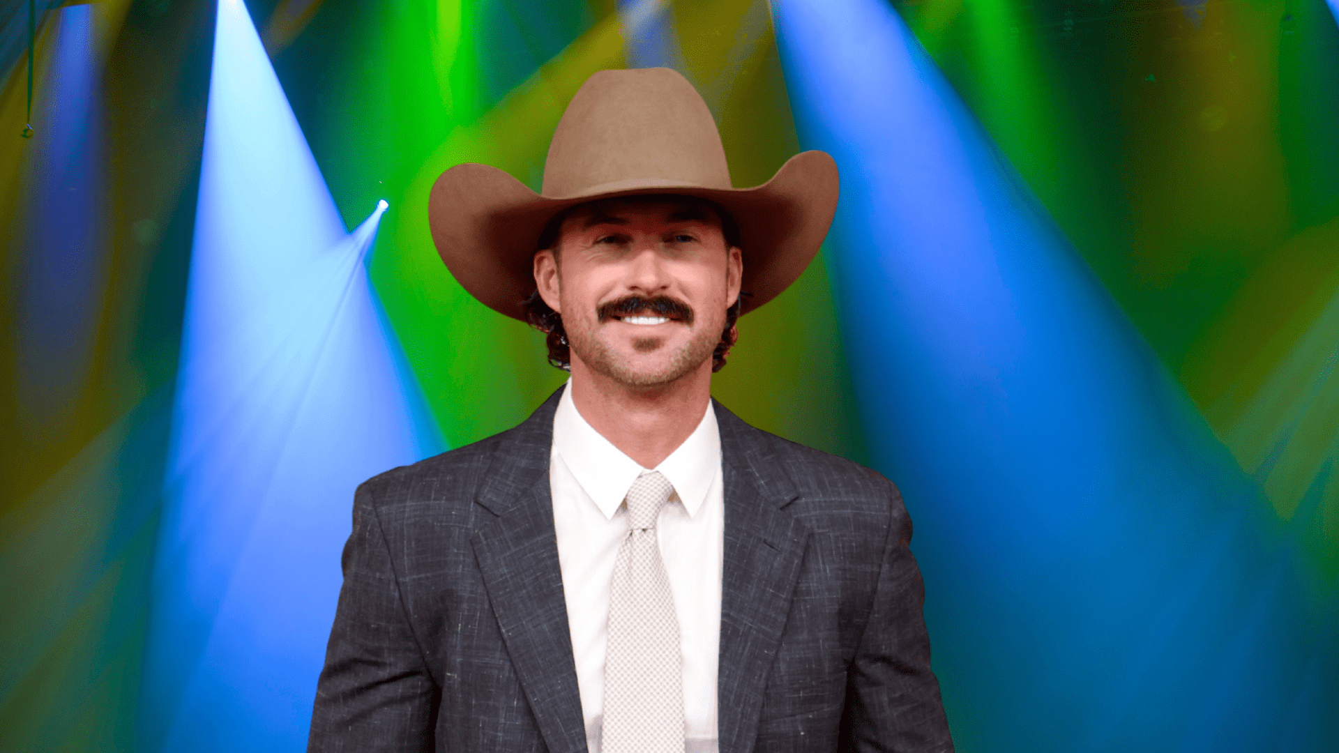 Riley Green posing in a cowboy hat
