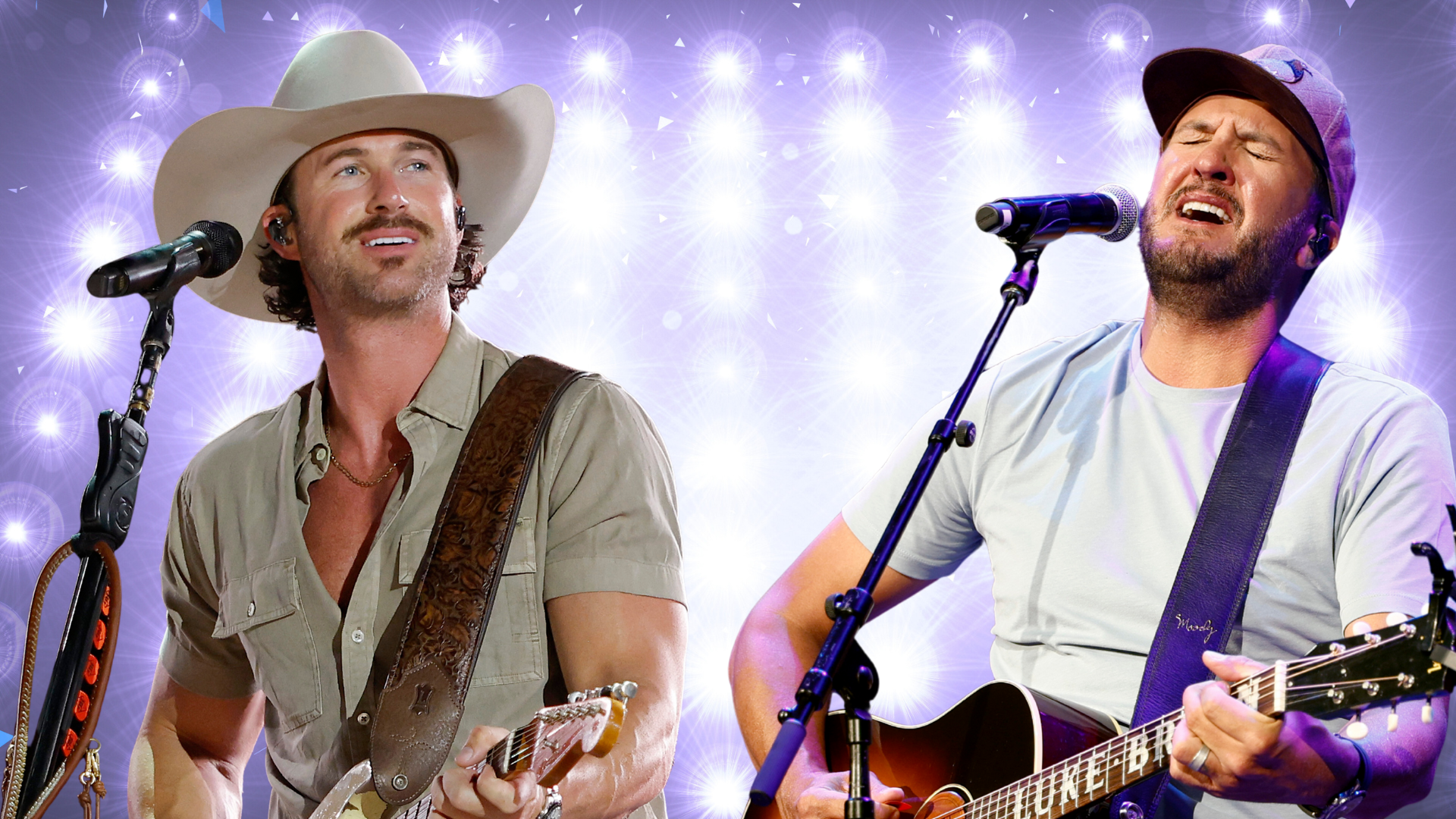 Luke Bryan and Riley Green performing together.