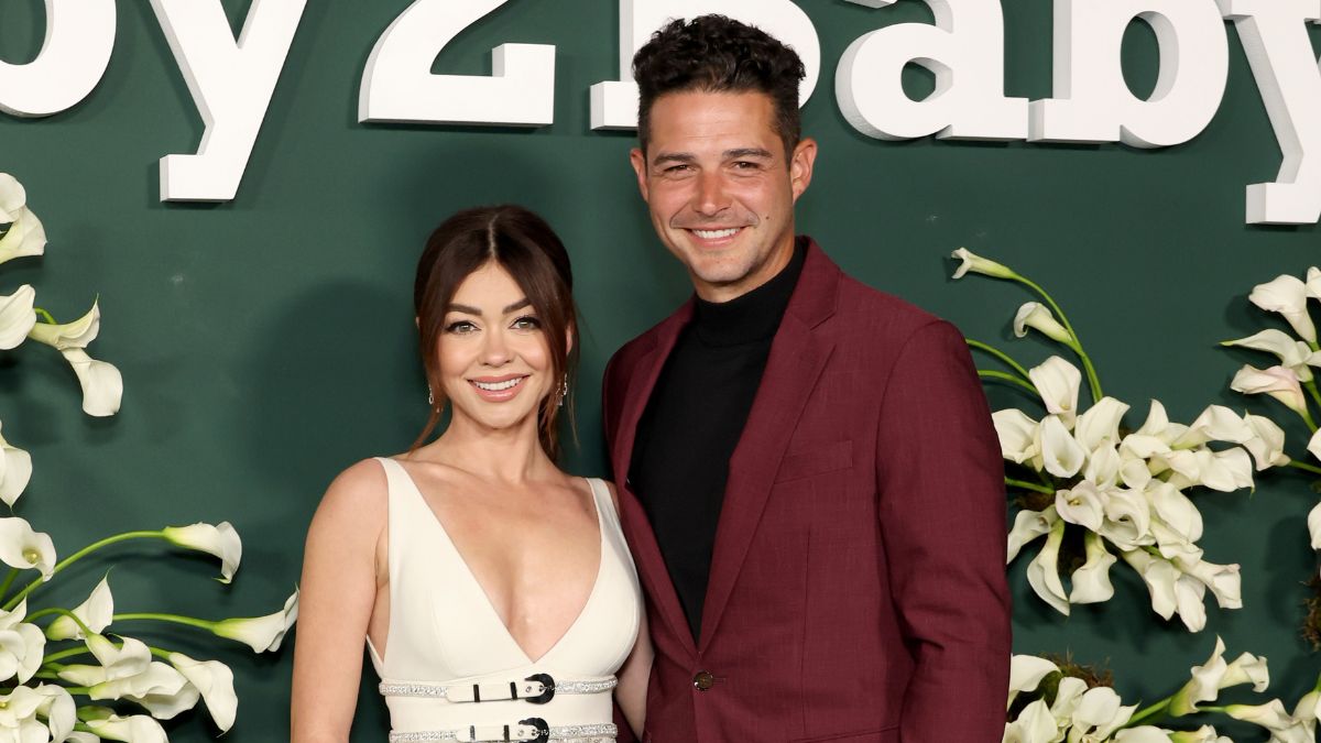 Sarah Hyland and Wells Adams attend the 2024 Baby2Baby Gala at Pacific Design Center