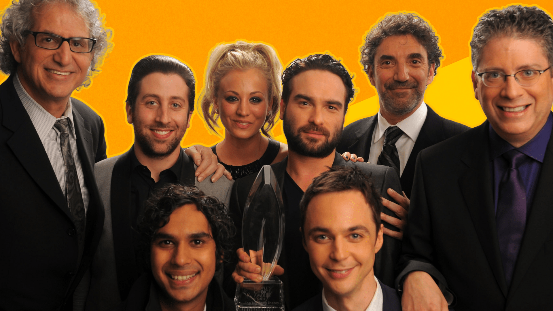 Cast with writers and producers of The Big Bang Theory
