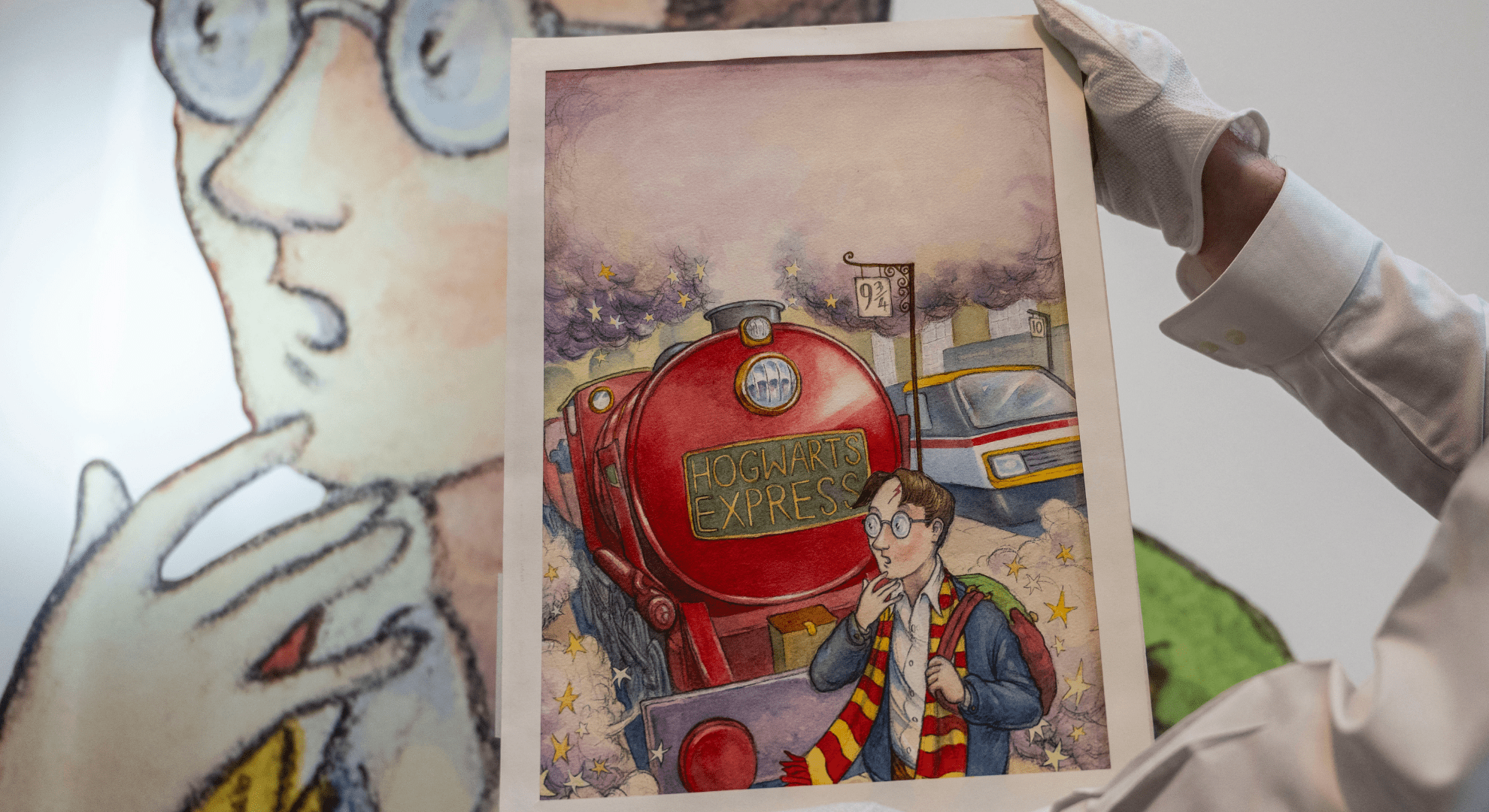 The original cover art for J.K. Rowling's "Harry Potter and the Philosopher's Stone" at Sotheby's in New York on June 25, 2024.