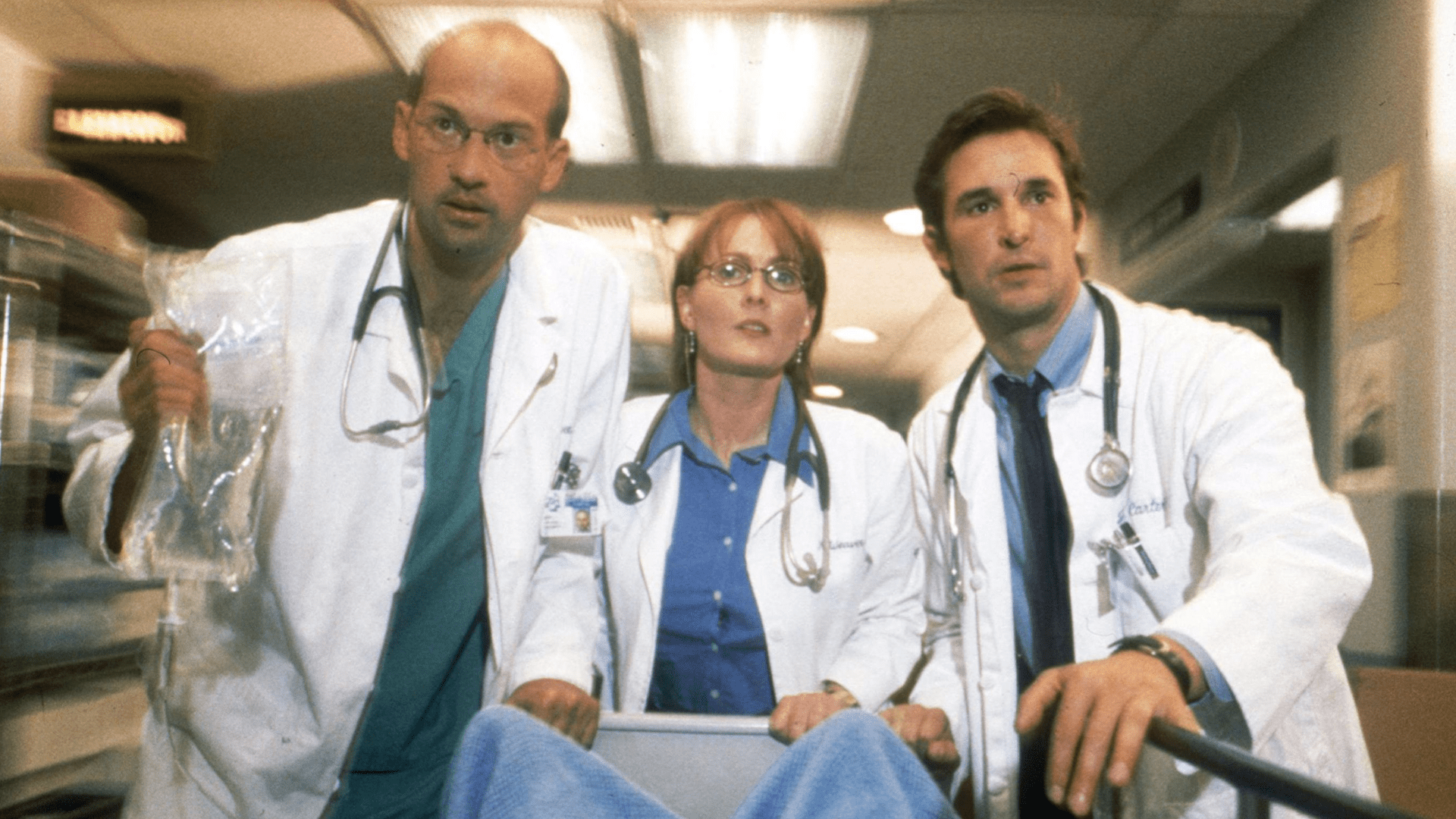 Anthony Edwards, Laura Innes and Noah Wyle act in scene in NBC's primetime drama