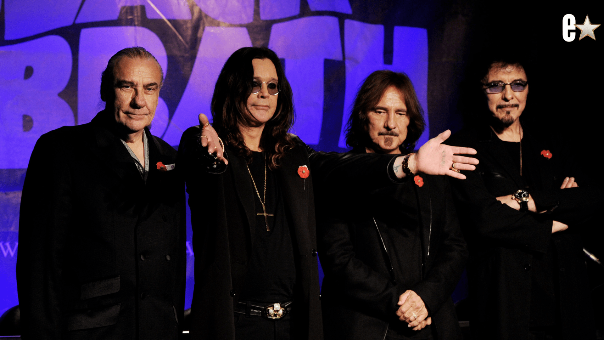 Musicians Bill Ward, Ozzy Osbourne, Geezer Butler and Tony Iommi of Black Sabbath