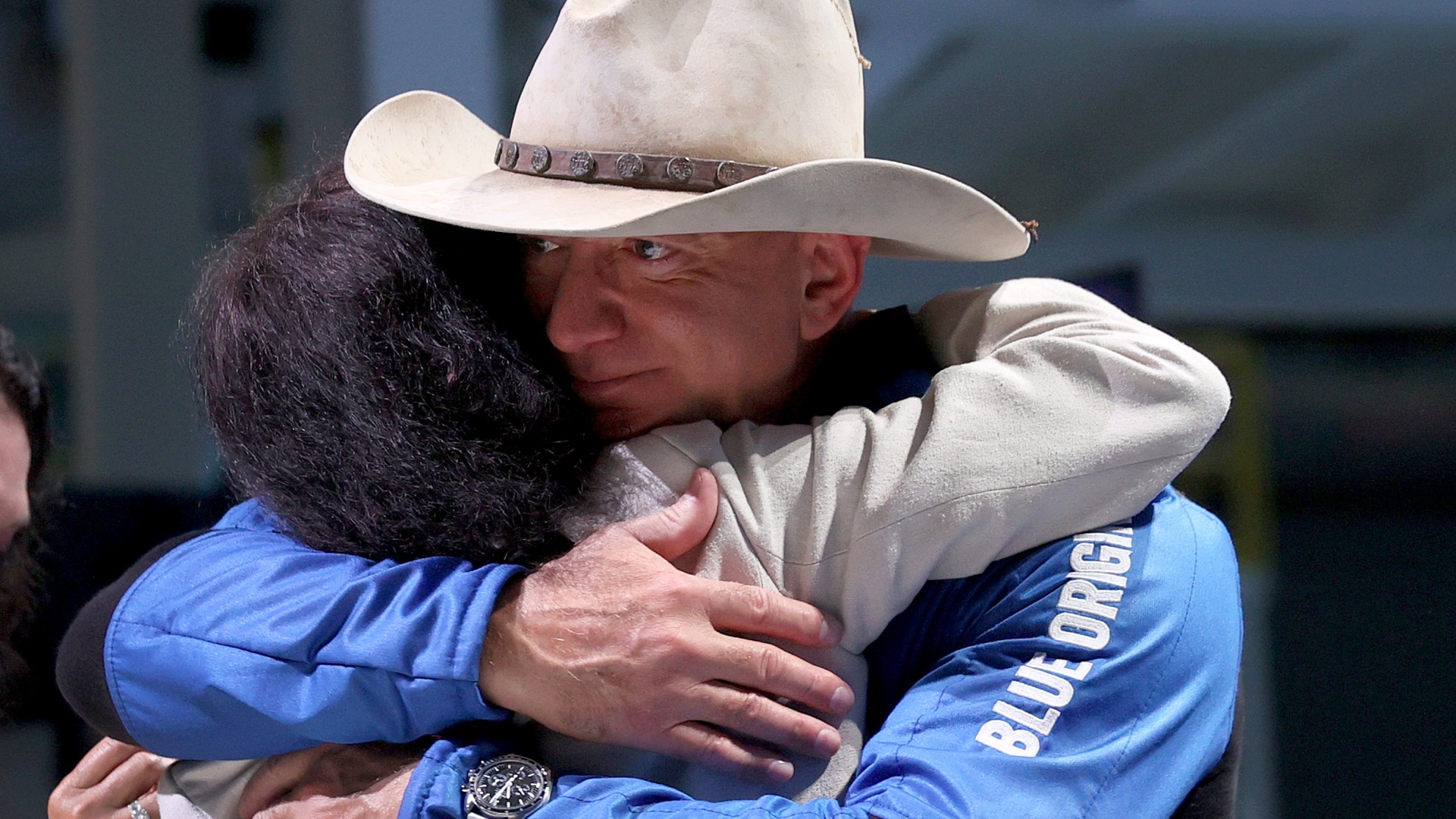 Jeff Bezos hugs Jacklyn Bezos