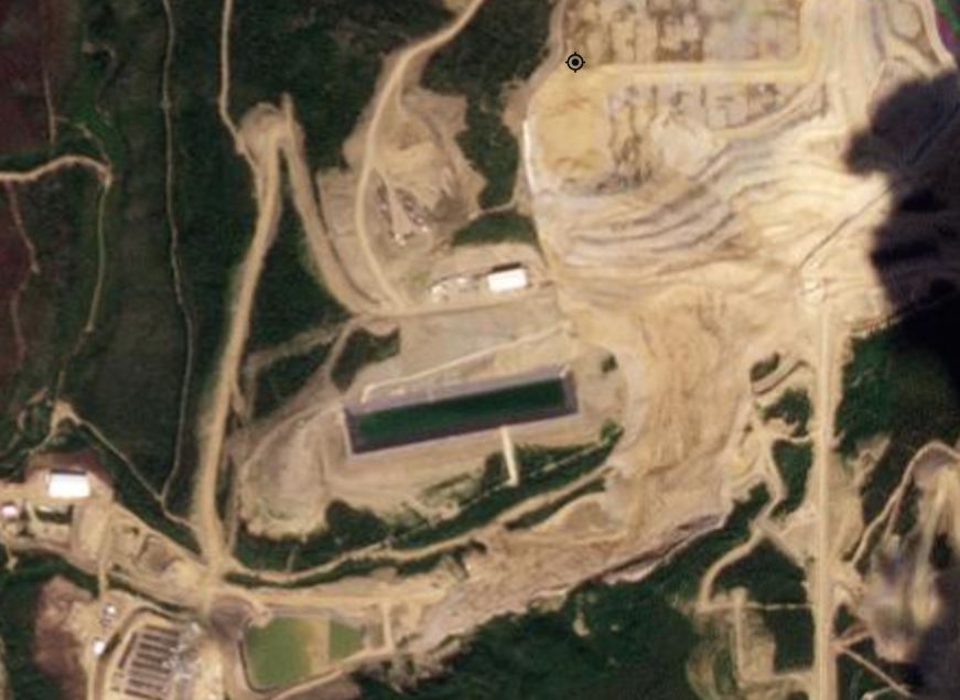 Planet Labs satellite image of the aftermath of the heap leach landslide at the Eagle Gold Mine in the Yukon.