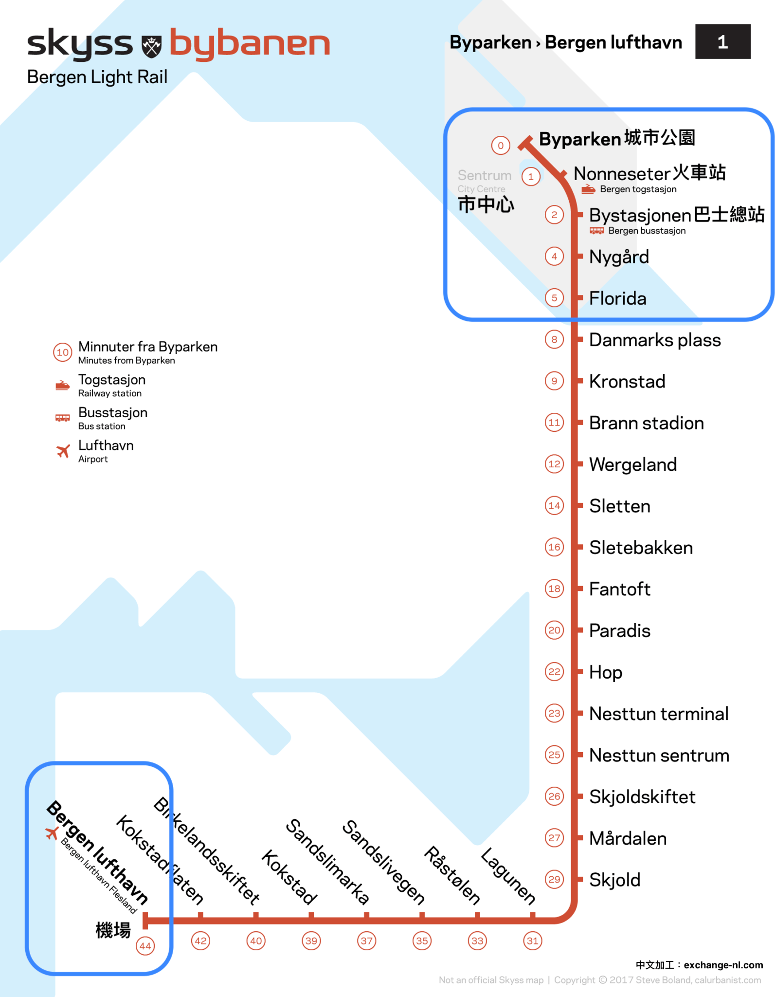 Bergen卑爾根輕軌地圖
