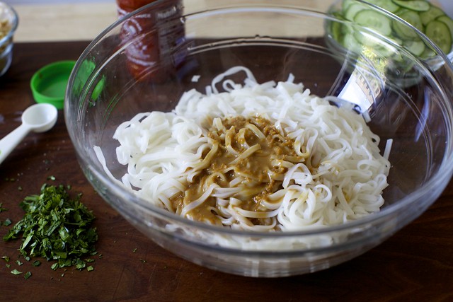 sesame sauce, rice noodles