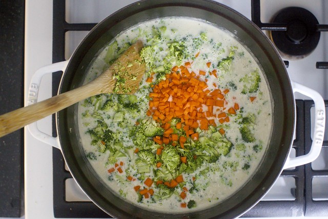 adding the vegetables