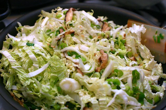 sauteed napa cabbage and shiitakes