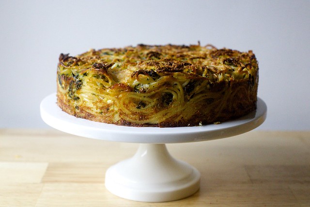 spaghetti pie with pecorino and black pepper