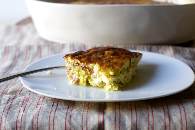 leek, ham and cheese egg bake