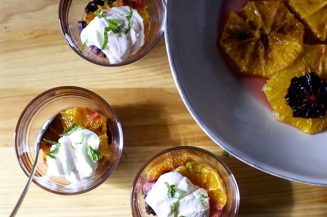 caramelized oranges with yogurt and mint