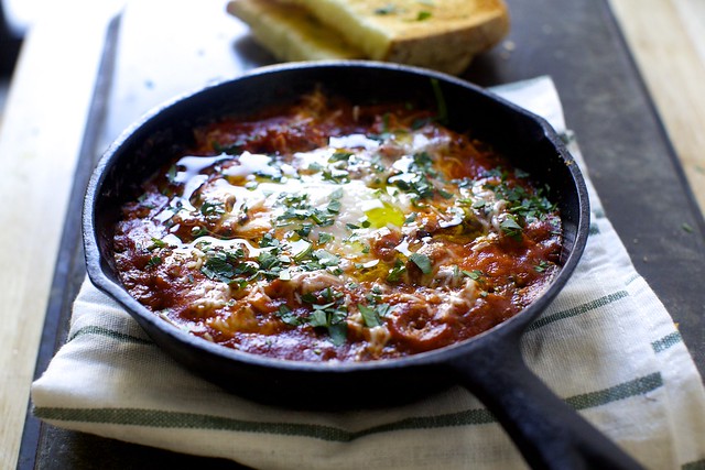 eggs in purgatory, puttanesca-style