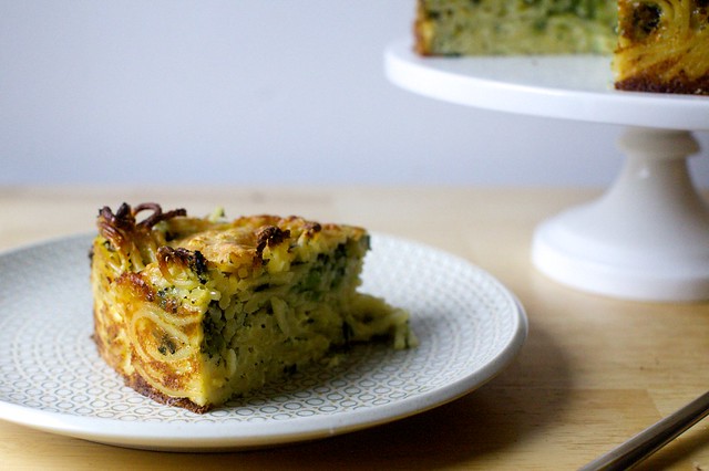 spaghetti pie with pecorino and black pepper