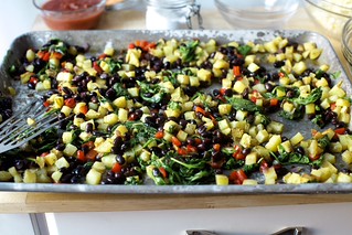 warm the beans on the tray