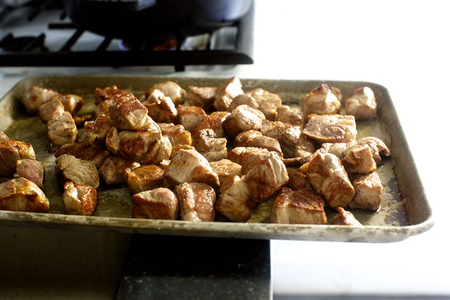 browned pork chunks