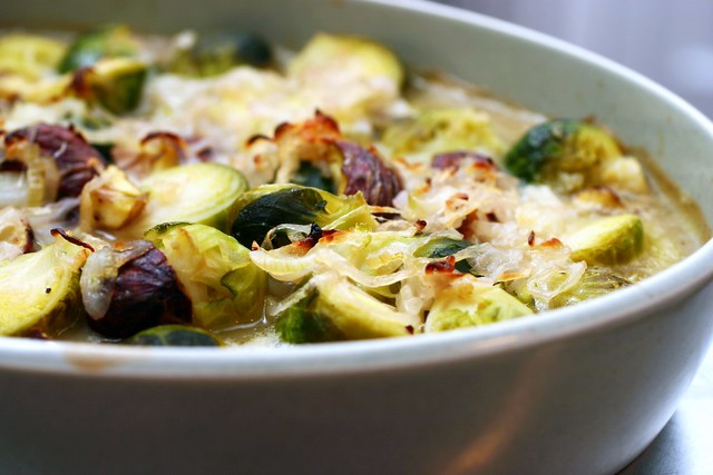 brussel sprouts and chestnuts in brown butter
