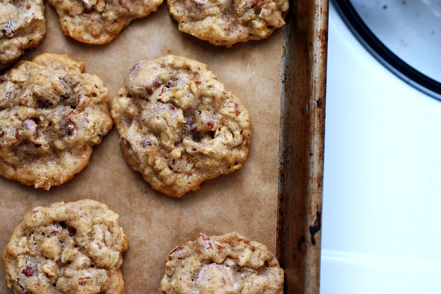 oatmeal, chocolate chip and pecan cookies