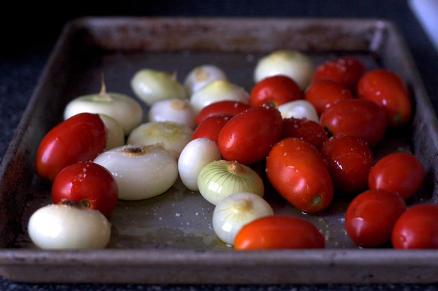 tomatoes and cipollini, ready to roast