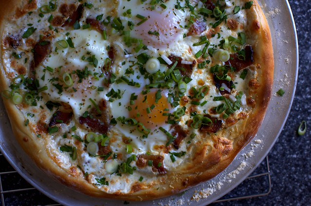 breakfast pizza, from the oven