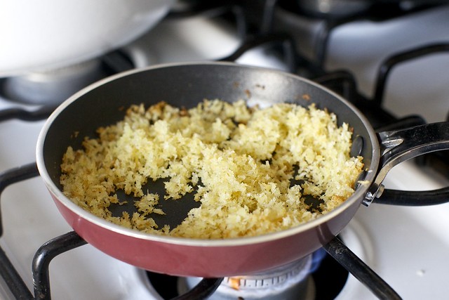 toasting the crumbs in olive oil