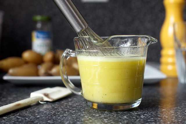 a faintly garlicky dijon-wine vinaigrette