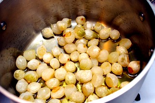 pearl onions, lightly browning