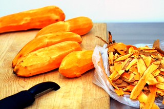 peeling sweet potatoes