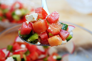 watermelon and feta salad with chopped vegetables