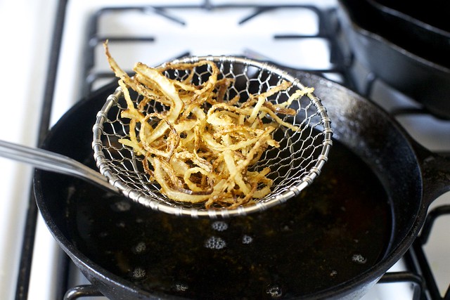 remove from the frying oil to drain on towels