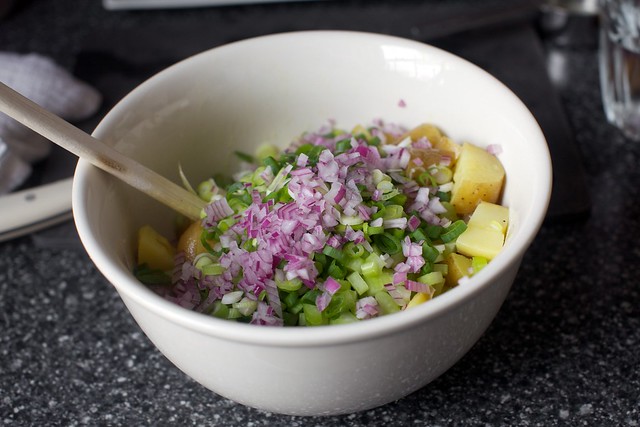 potatoes, scallions, celery, red onion