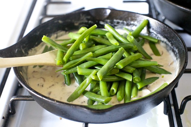 adding the green beans