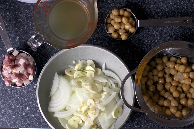 broth, chickpeas, onion and pancetta