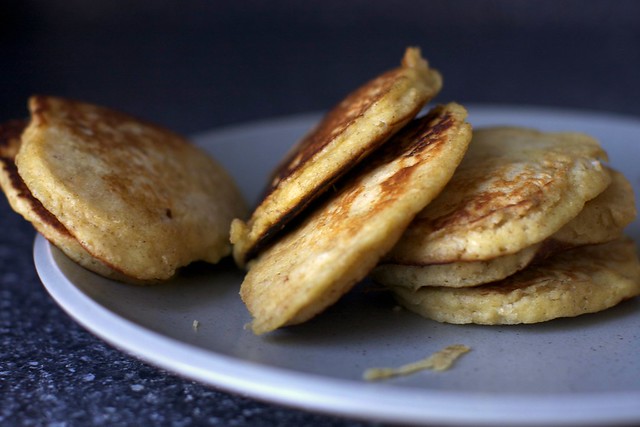 oatmeal pancakes, stack tumbled