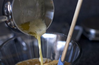 melted butter into crumbs