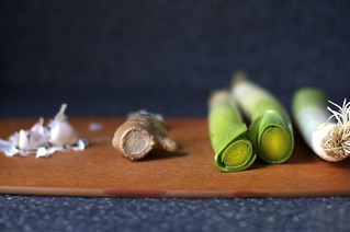garlic, ginger and leeks