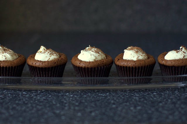 chocolate souffle cakes, mint chocolate cream
