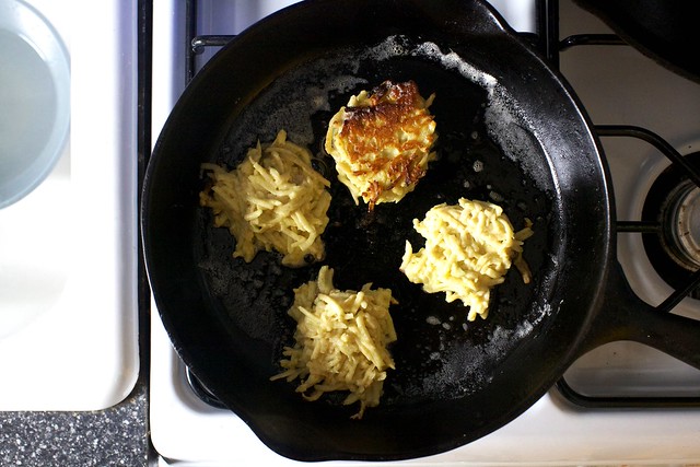 frying the latkes
