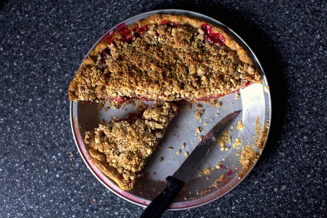sour cherry pie with almond streusel