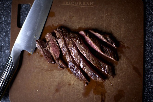 thunderstorm outside, steak inside