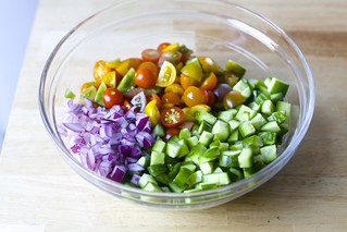 tomato, cucumber, red onion