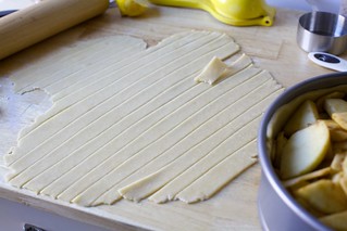 cutting the top crust into strips