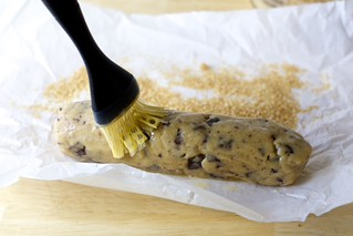 brush the log with egg and roll it in coarse sugar